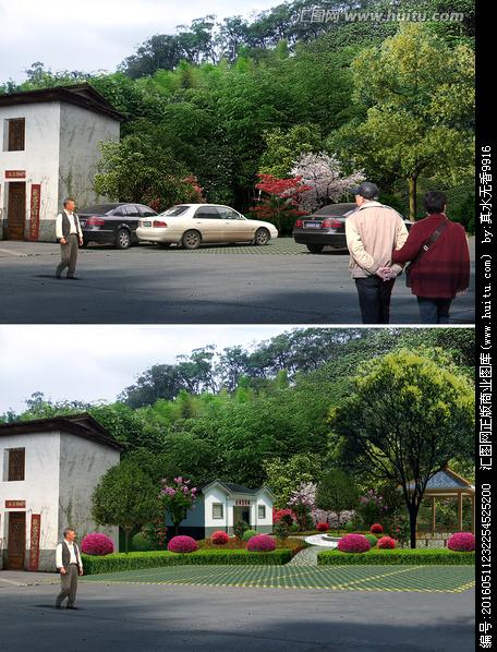>树凉亭景区亭子公园公厕停车场美丽乡村传统古村落绿篱红花