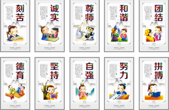 小学中学高中校园墙体墙绘手绘卡通教育素材设计刻苦诚实诚信德育