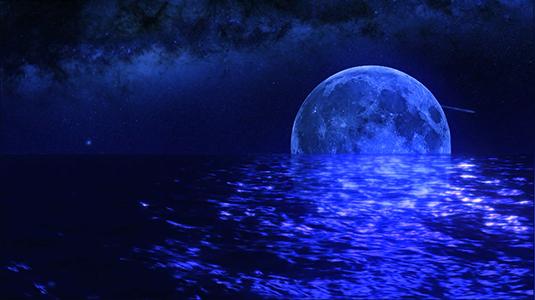 唯美夜晚星空明月流星大海led大屏舞台高清动态视频素材