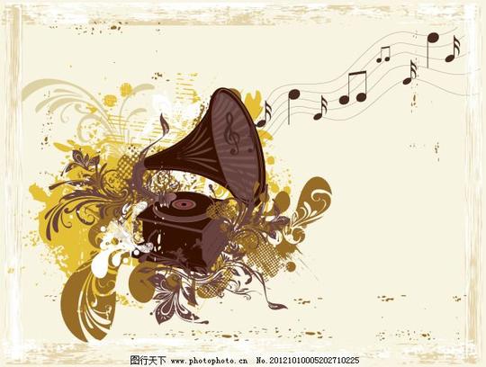 矢量素材音乐留声机矢量素材音乐留声机免费下载潮流花纹怀旧