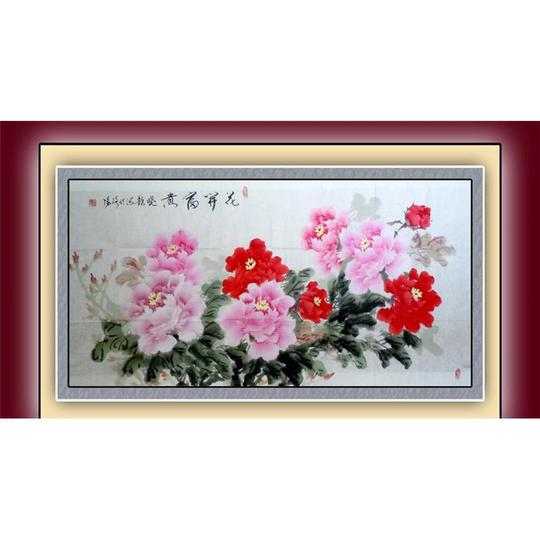 居室装饰国画《花开富贵》写意牡丹送礼收藏装饰皆宜4尺横幅热卖