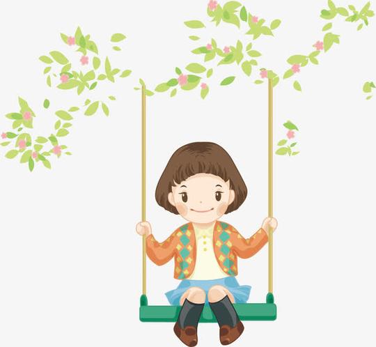 春季女孩荡秋千