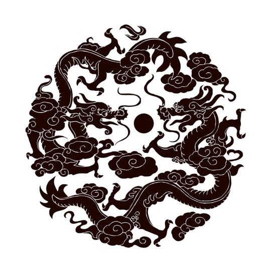 二龙戏珠矢量图栗色二龙戏珠矢量素材下载_素材之家