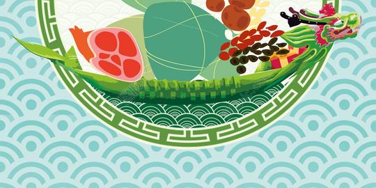 波纹底纹手绘龙舟端午节背景素材模板免费下载