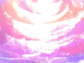 粉色手绘卡通小清新云层云彩云朵天空元素png素材