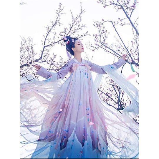 女装大佬改良汉服菩提雪飘逸古装公主刺绣齐胸襦裙清新淡雅伪娘仙女服妙上紫色a款(上衣+襦裙)s
