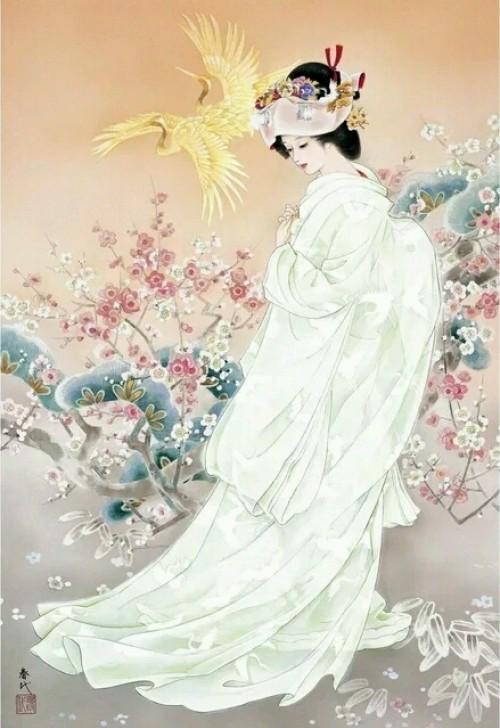 日本仕女图白无垢绘画素材