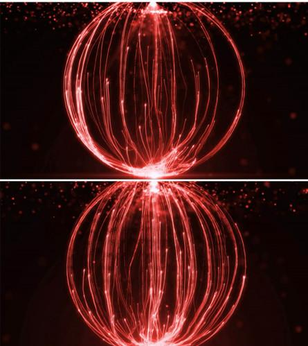 裸眼3d全息素材全息粒子球舞台背景led视频素材红色旋转空间