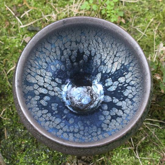 师傅李振贵精品幻蓝银油滴酒盏手工拉胚修胎口径8