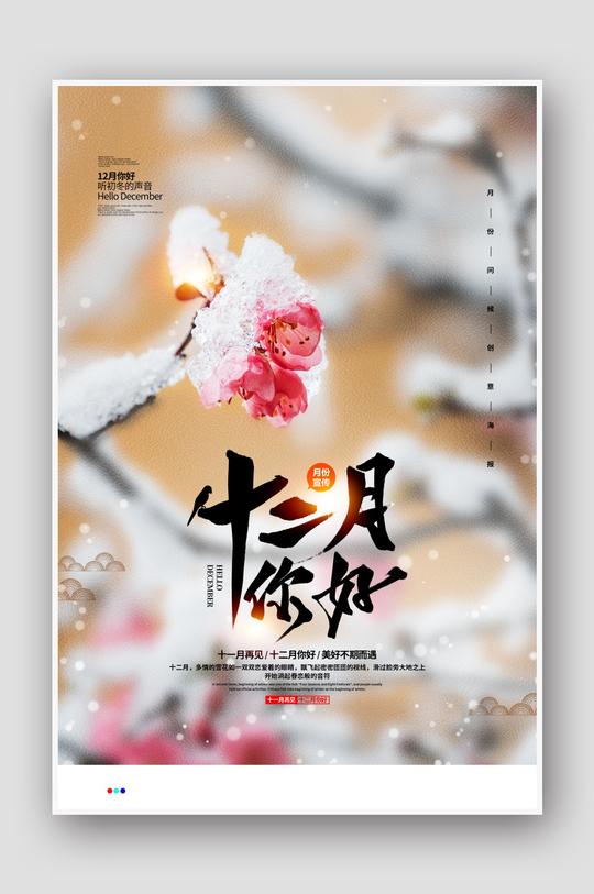摄影简约十二月你好月份问候宣传海报素材