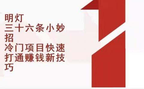 明灯三十六条小妙招第12招冷门项目快速打通赚钱新技巧