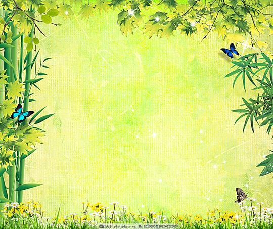 绿色背景大自然学生展板鼠标垫卡通背景艺术素材广告设计