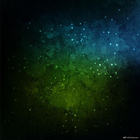渐变星空蓝绿光影点点繁星夜空星光背景模板矢量素材