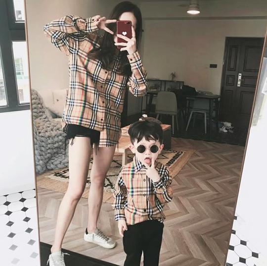 不一样的亲子装秋装母子装长袖格子衬衫2019新款网红抖音一家三口