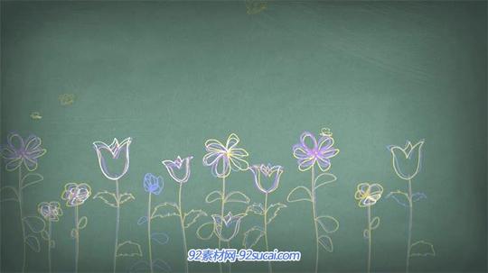 学校黑板上粉笔画演绎盛开花朵儿童教学led背景视频素材