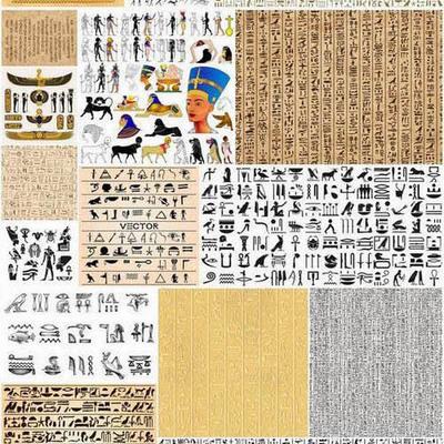 法老王古埃及的古代象形文字图腾图案矢量图eps设计素材25p