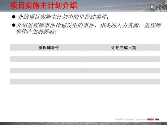 ppt模板项目实施主计划介绍介绍项目实施主计划中的里程碑事件