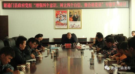 谢通门县政府党组组织召开“增强四个意识树立四个自信做合格党员”专题研讨会