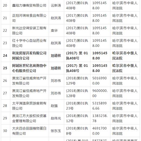 哈尔滨阿城法院执行名单相关长尾关键词有哪些