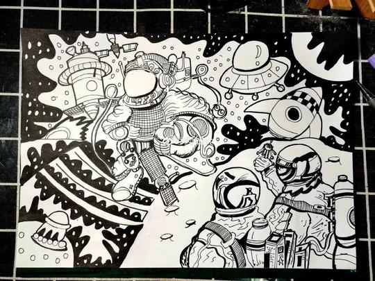 10类型绘画主题作品素材，丙烯画，线描创意画素材齐全，有教程哦
