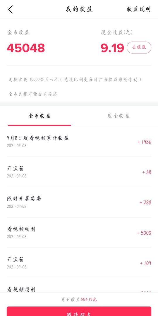 推荐赚钱软件：抖音极速版，快手极速版，今日头条。一起赚钱吧