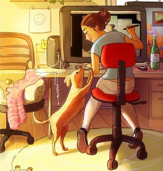治愈插画集《单身生活与狗》