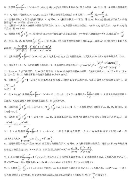 椭圆是高中数学的重点，次次都考的！92条椭圆基础性质及结论大全