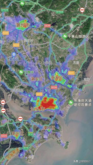 厦门、汕头、珠海、深圳等7个经济特区，中午两点热力图差距大