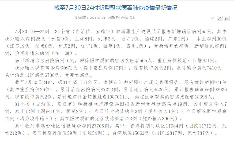 31省新增本土56例
 /31省新增本土55例