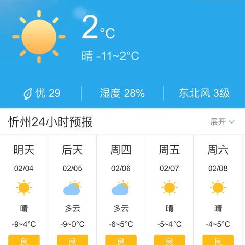 今天忻州天气怎么样