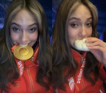 谷爱凌爱吃馅饼被CUE可爱图片