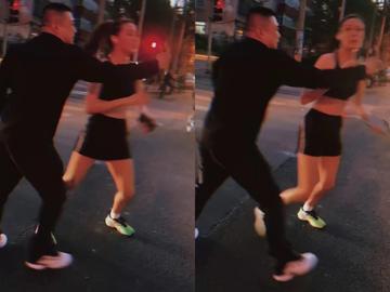 谷爱凌跑步被拦强行合影图片