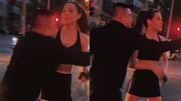 谷爱凌跑步被拦强行合影图片