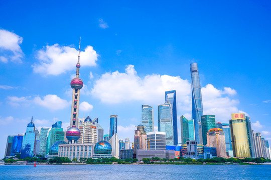 Shanghai skyline with modern skyscrapers including the Oriental Pearl Tower